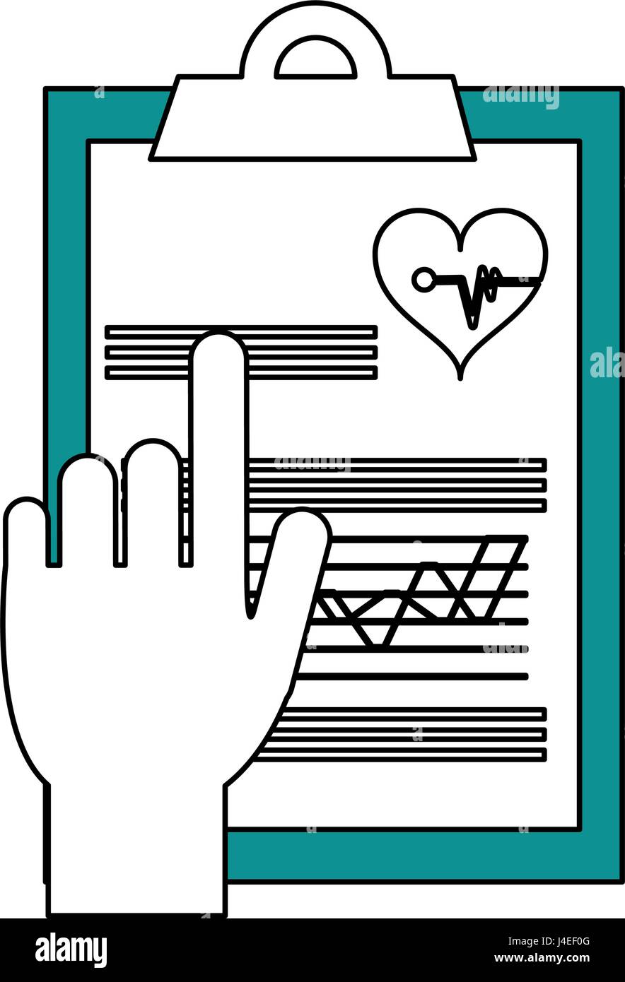 hand pointing medical history on clipboard healthcare icon image Stock