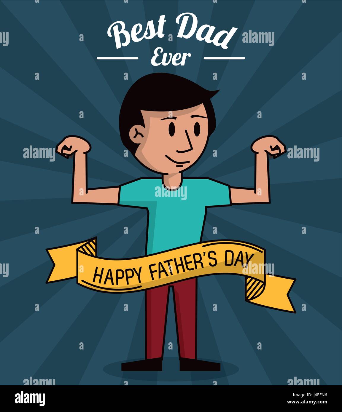 fathers day card, best dad ever. cartoon dad strong design Stock Vector