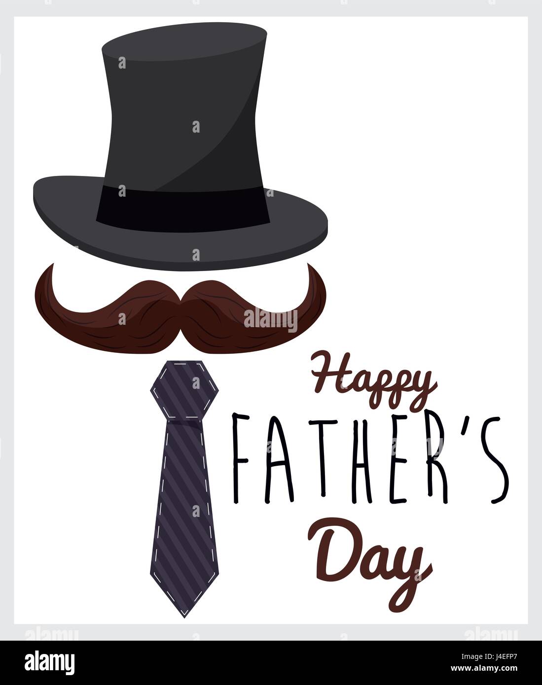 happy fathers day. greeting card. hat mustache and tie with white