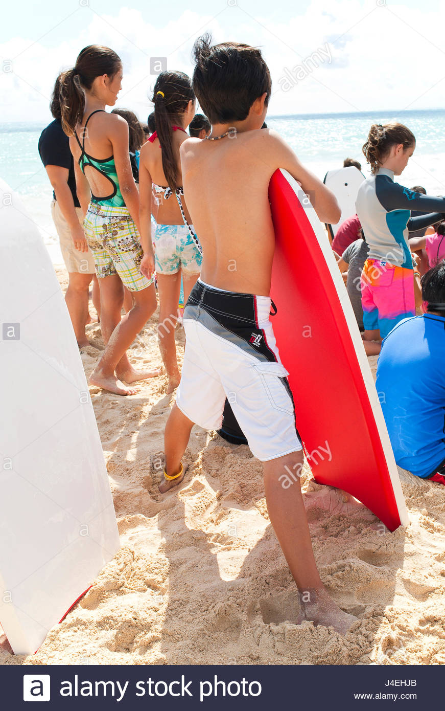 boys red swim trunks