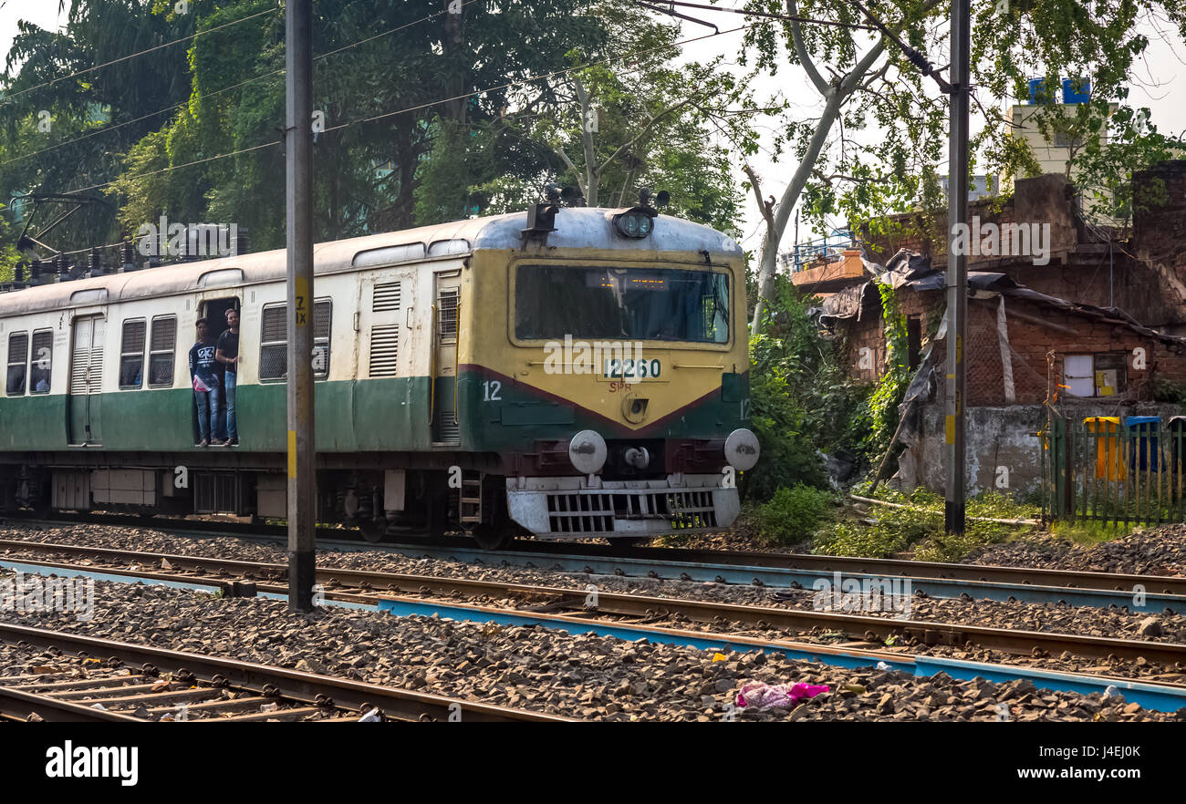City local train of the Indian Railways moving with passengers from one ...