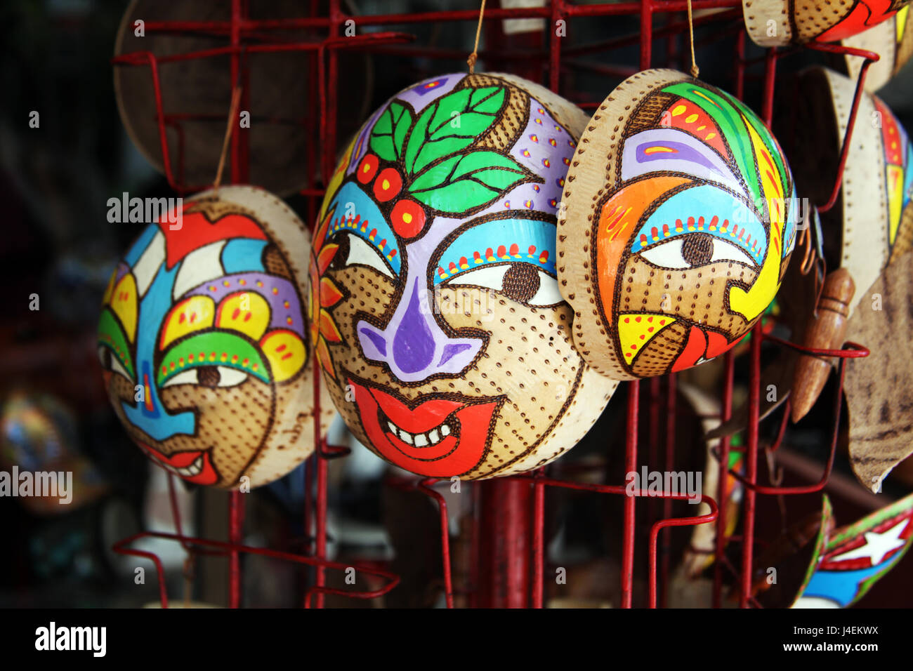 Colorful masks sold in a souvenier shop in Trinidad, Cuba. Stock Photo