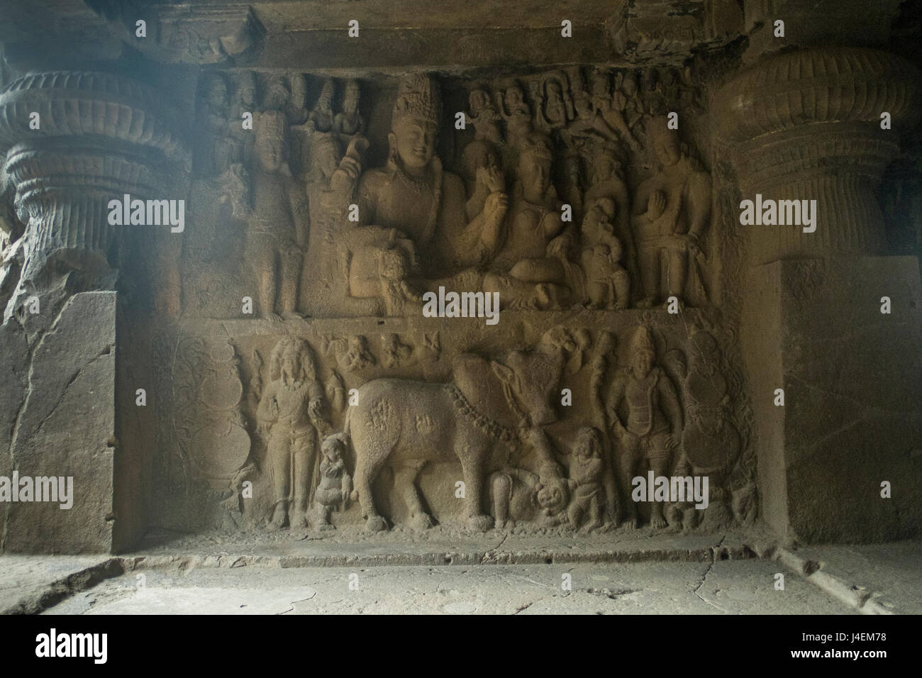 Lord Vishnu in one of the caves at Ellora near Aurangabad, Maharashtra, India Stock Photo