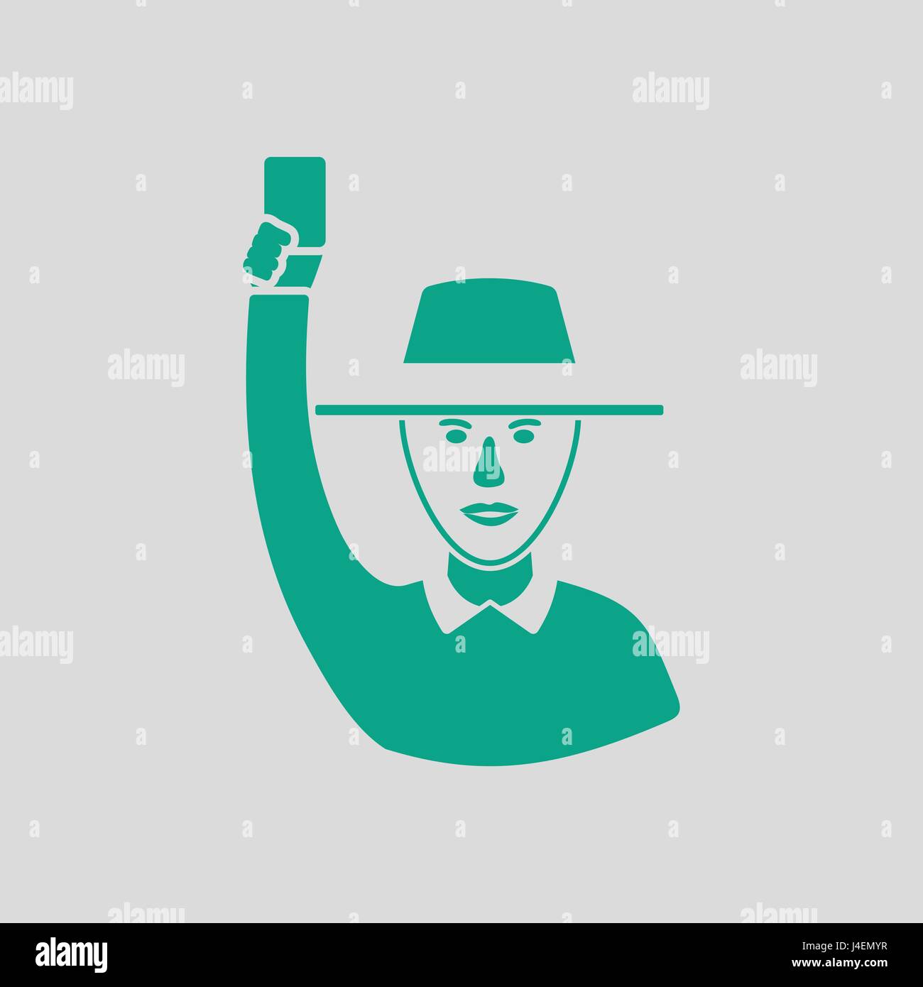Cricket umpire with hand holding card icon. Gray background with green. Vector illustration. Stock Vector