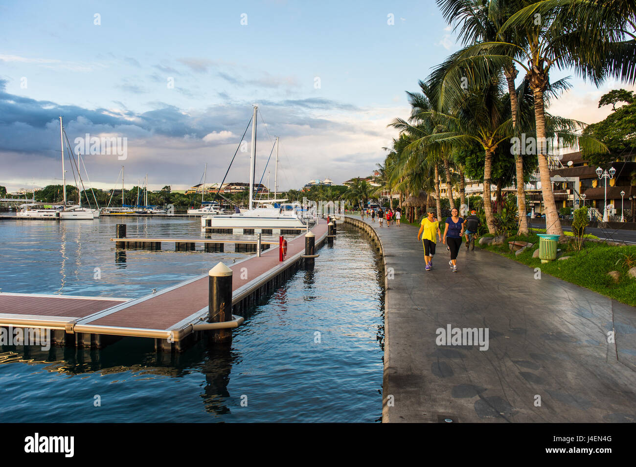 Waterfront of Papeete at sunset, Tahiti, Society Islands, French Polynesia, Pacific Stock Photo