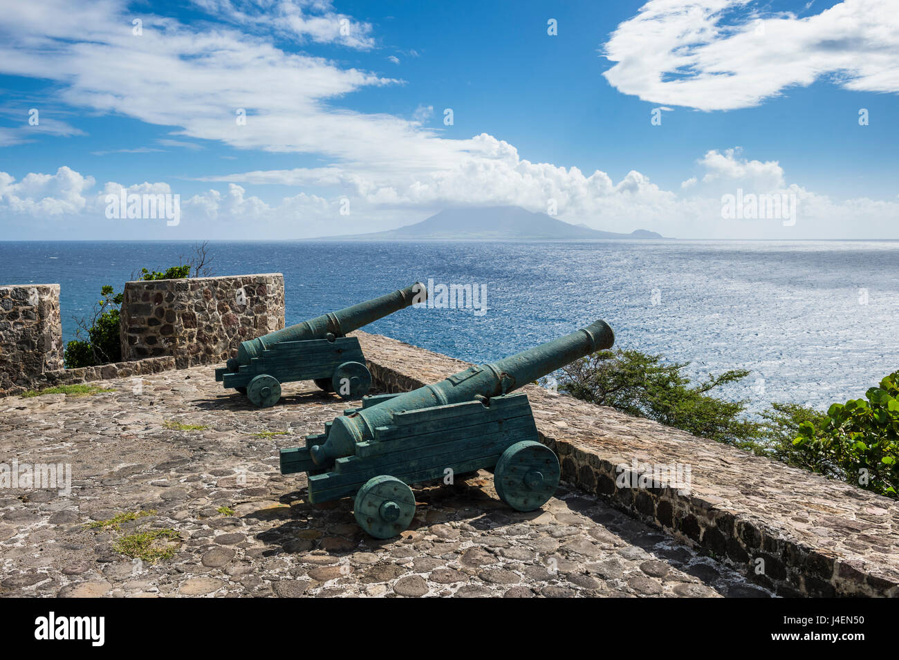 Old cannons on the southern coastline of St. Eustatius, Statia, Netherland Antilles, West Indies, Caribbean, Central America Stock Photo