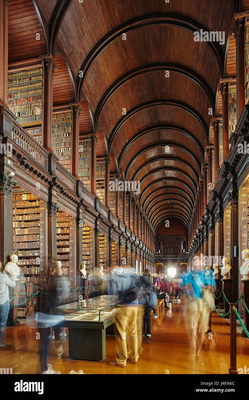 The Long Room in the library of Trinity College, Dublin, Republic of Ireland, Europe Stock Photo