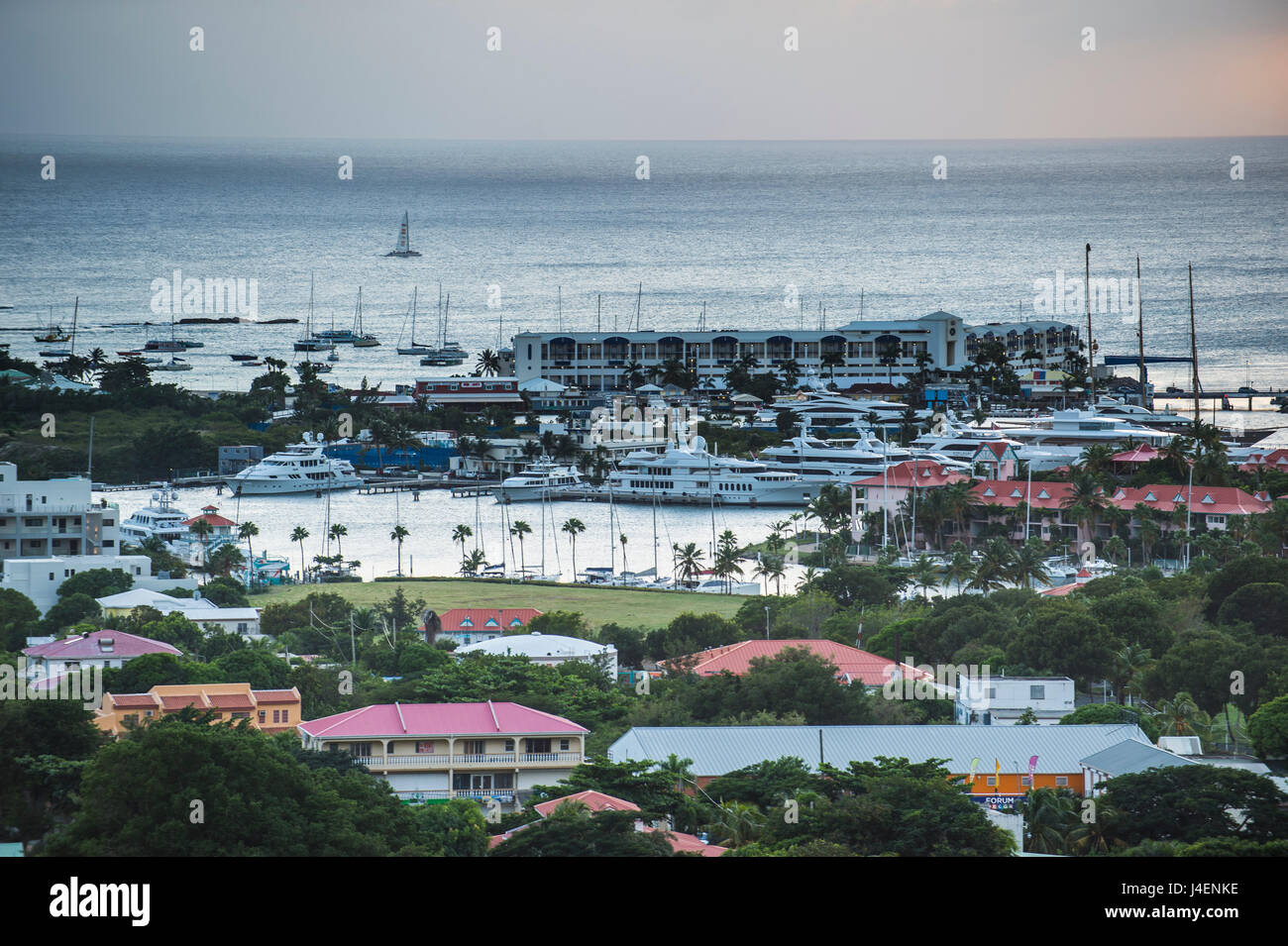 View over the boat harbour of Sint Maarten, Sint Maarten, West Indies, Caribbean, Central America Stock Photo