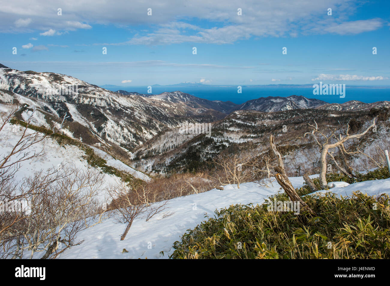 Snowcapped mountains in Shiretoko National Park, UNESCO World Heritage Site, Hokkaido, Japan, Asia Stock Photo