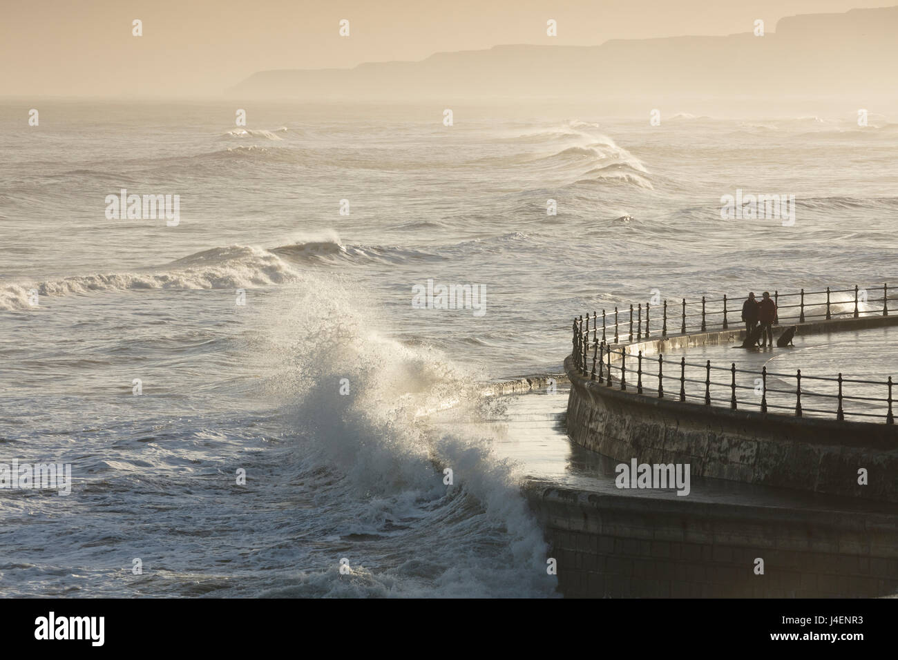 Scarborough South Bay rough seas and sea defences, Scarborough, North Yorkshire, Yorkshire, England, United Kingdom, Europe Stock Photo