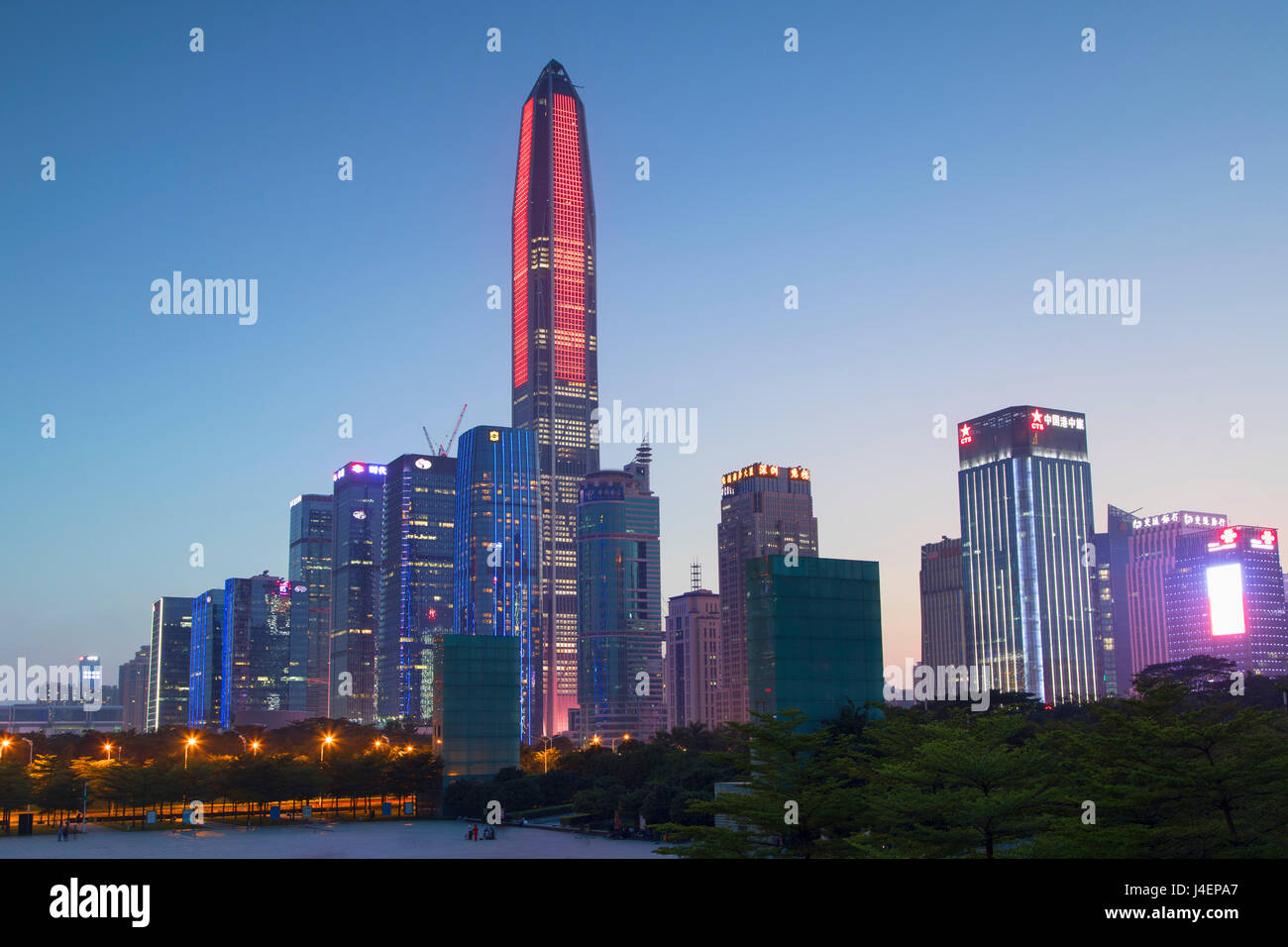 Ping An International Finance Centre, world's fourth tallest building in 2017 at 600m, and Civic Square, Futian, Shenzhen, China Stock Photo