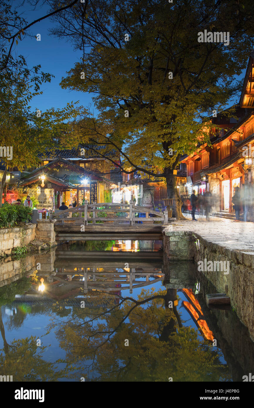 Canalside restaurant at dusk, Lijiang, UNESCO World Heritage Site, Yunnan, China, Asia Stock Photo