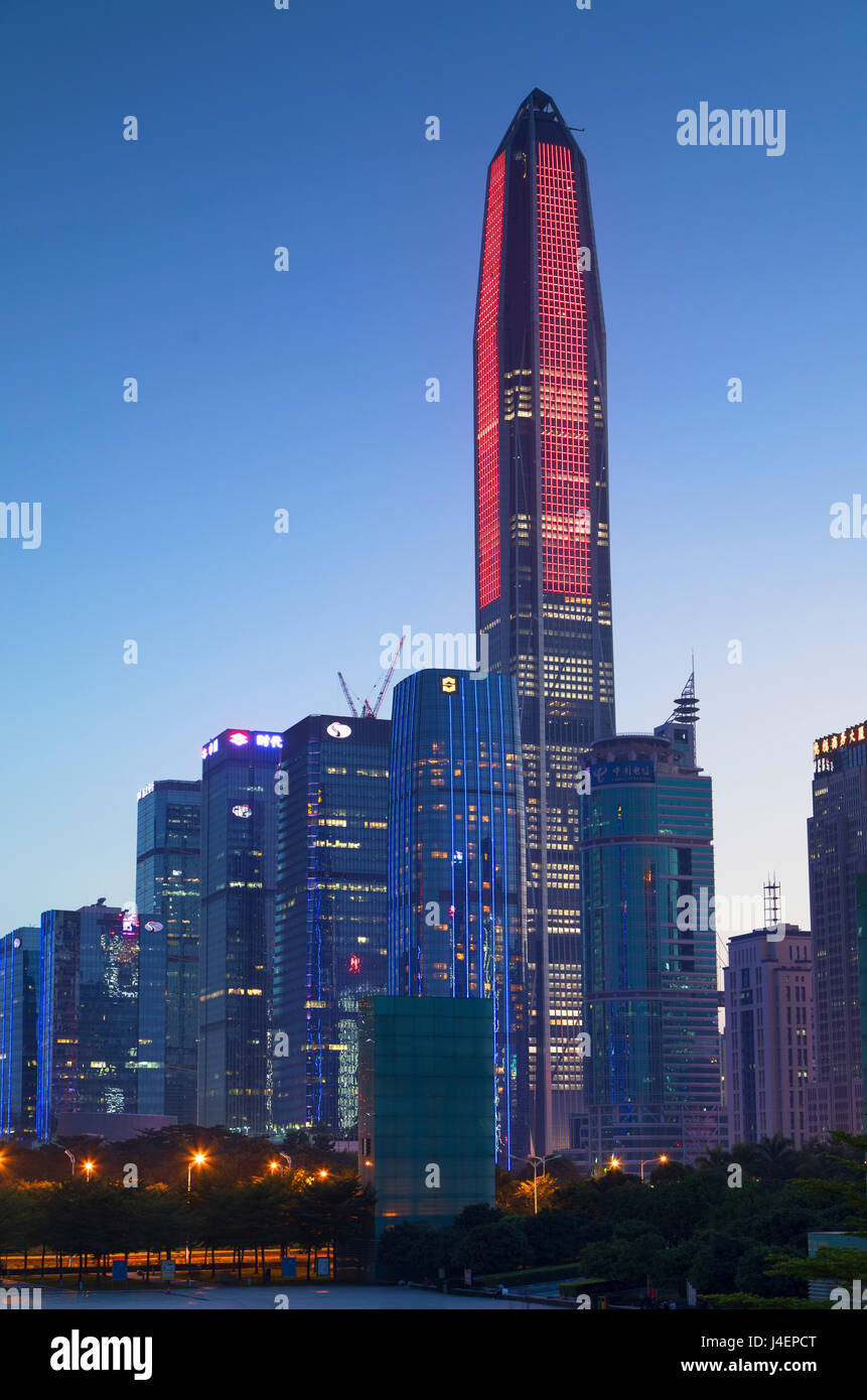 Ping An International Finance Centre, world's fourth tallest building in 2017 at 600m, and Civic Square, Futian, Shenzhen, China Stock Photo
