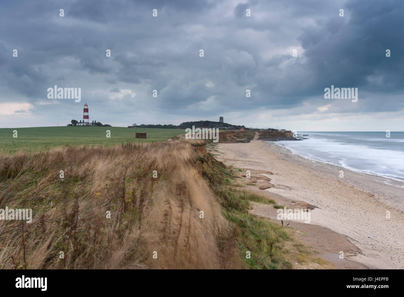 A moody sky looms over the coast at Happisburgh, Norfolk, England, United Kingdom, Europe Stock Photo