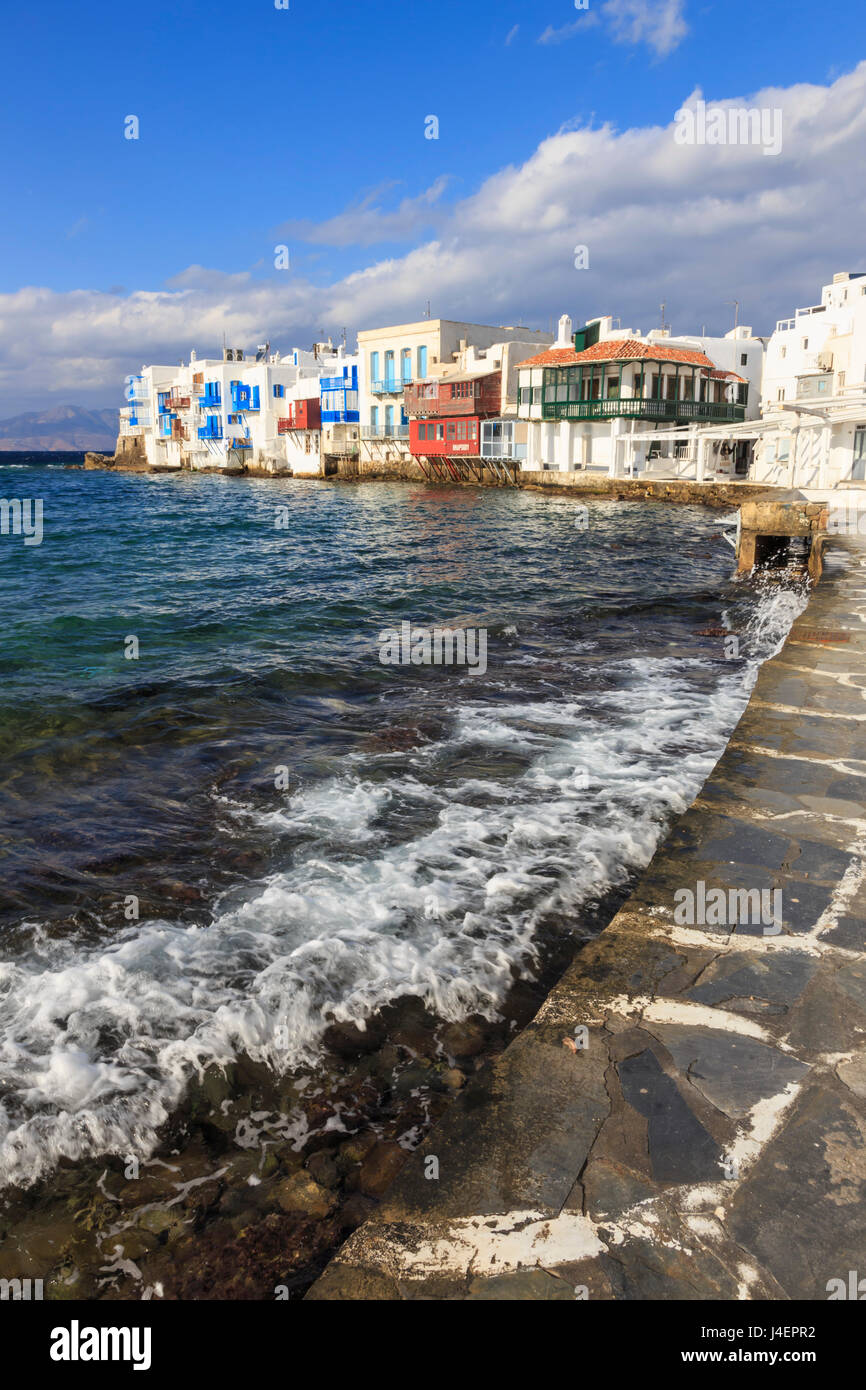 Little Venice promenade, Mykonos Town (Chora), Mykonos, Cyclades, Greek Islands, Greece, Europe Stock Photo