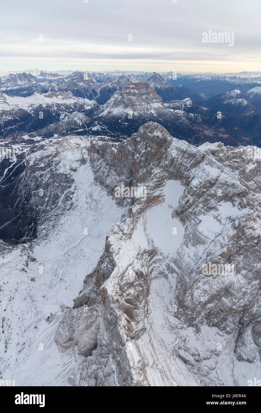 Aerial view of the rocky peaks of Monte Civetta, Ampezzo, Dolomites, Province of Belluno, Veneto, Italy, Europe Stock Photo