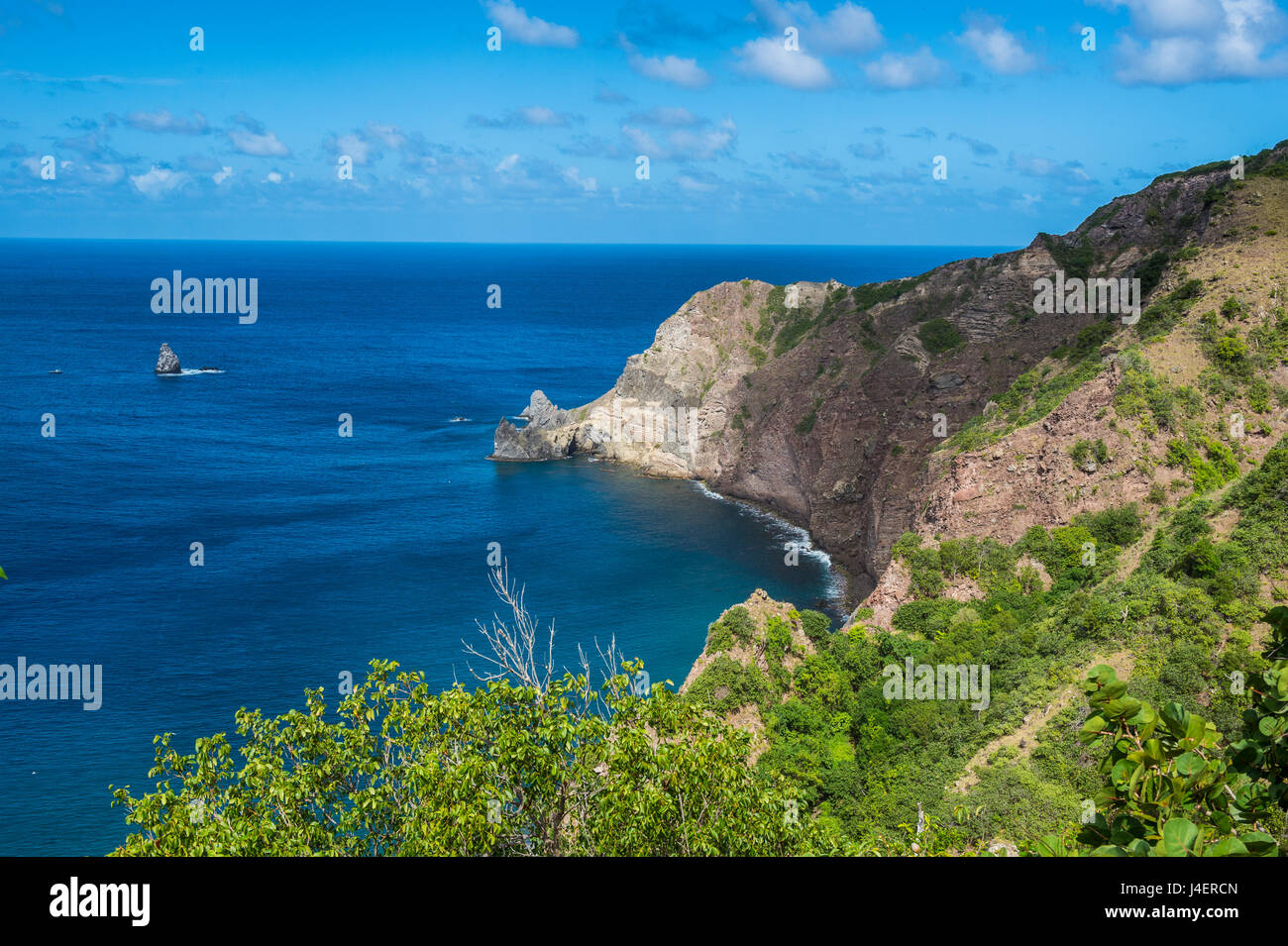 View over the coastline of Saba, Netherland Antilles, West Indies, Caribbean, Central America Stock Photo