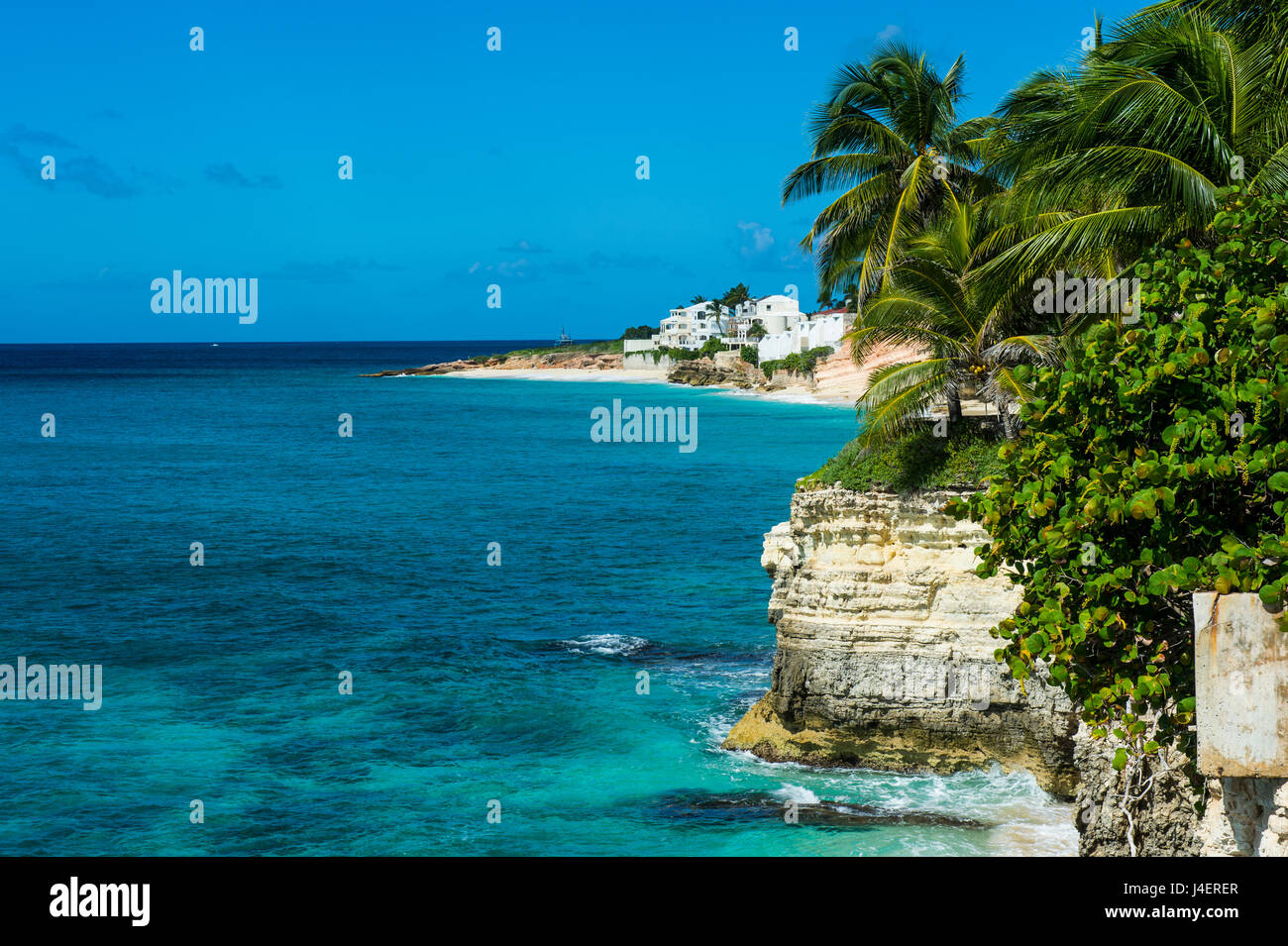 View over the cliffs of Mullet Bay, Sint Maarten, West Indies, Caribbean, Central America Stock Photo