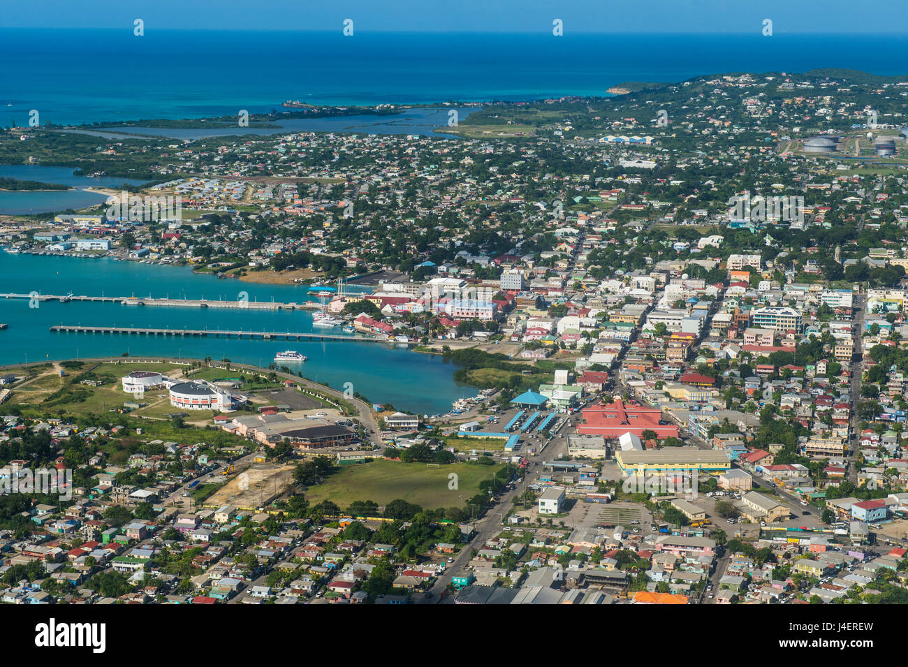 Aerial of Antigua, West Indies, Caribbean, Central America Stock Photo