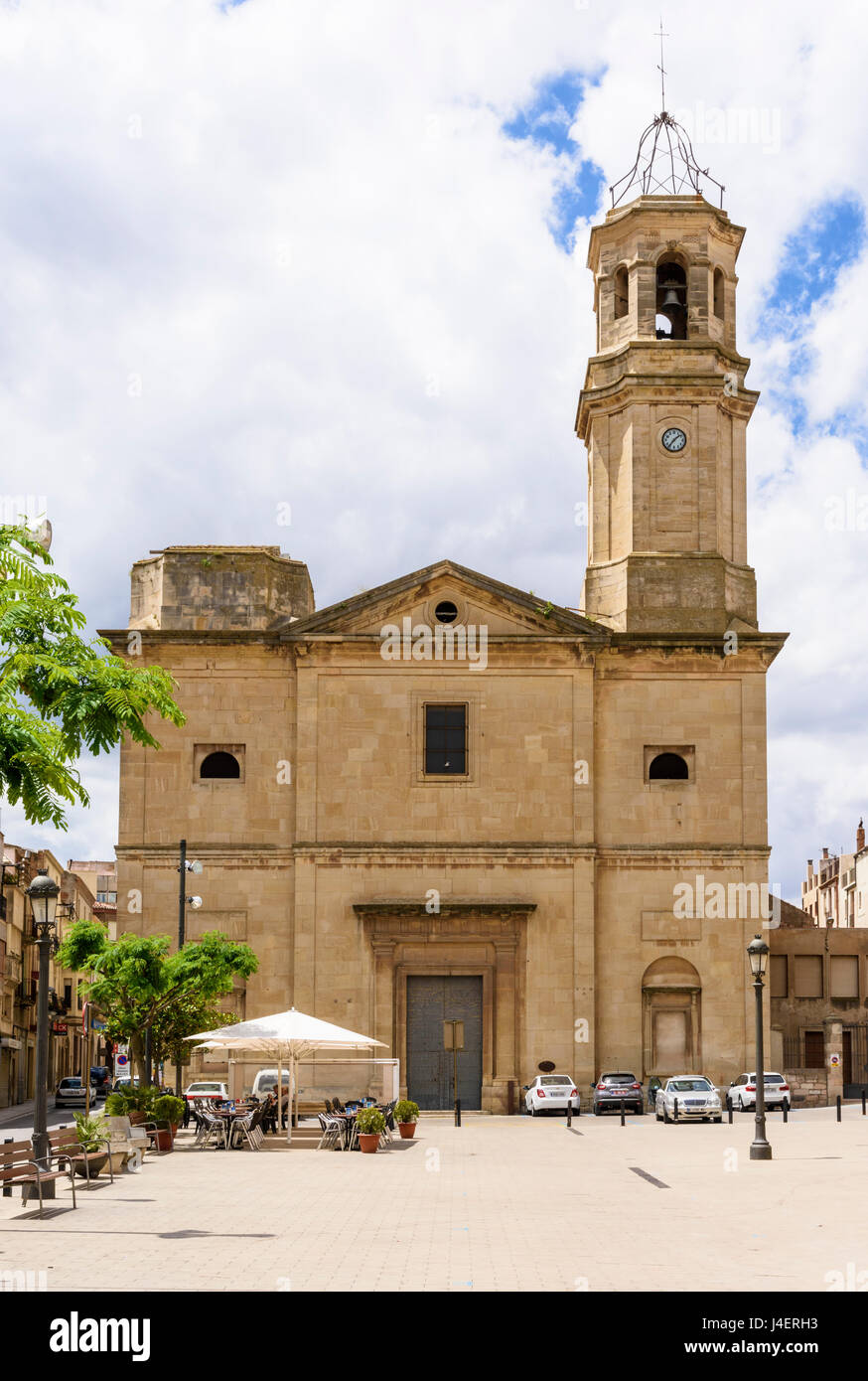 The neoclassical church – L'Església Nova de Sant Miquel, Placa de l’Esglesia, L'Espluga de Francoli, Tarragona, Catalonia, Spain Stock Photo