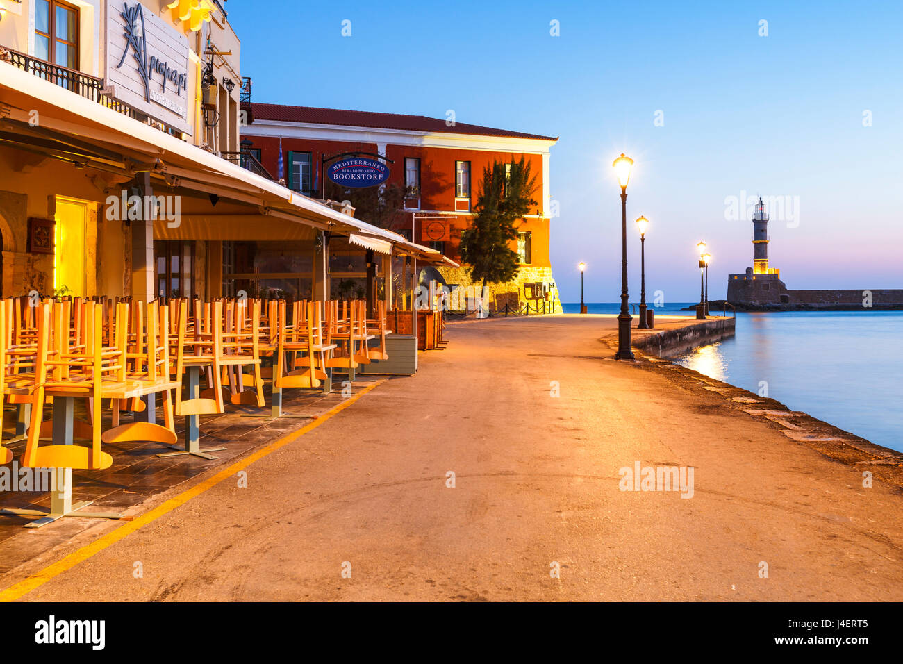 Old Venetian harbor of Chania town on Crete island, Greece Stock Photo ...