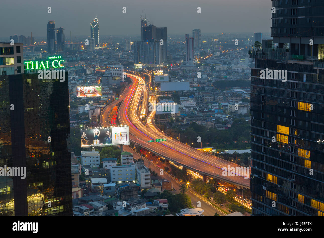 Elevated view of city skyline, Bangkok, Thailand, Southeast Asia, Asia Stock Photo