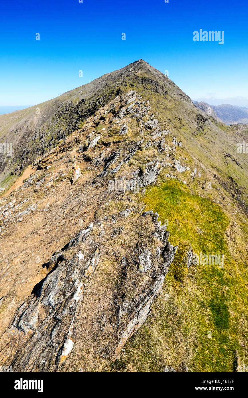 The South Ridge leading to the summit of Snowdon, Snowdonia, North Wales Stock Photo