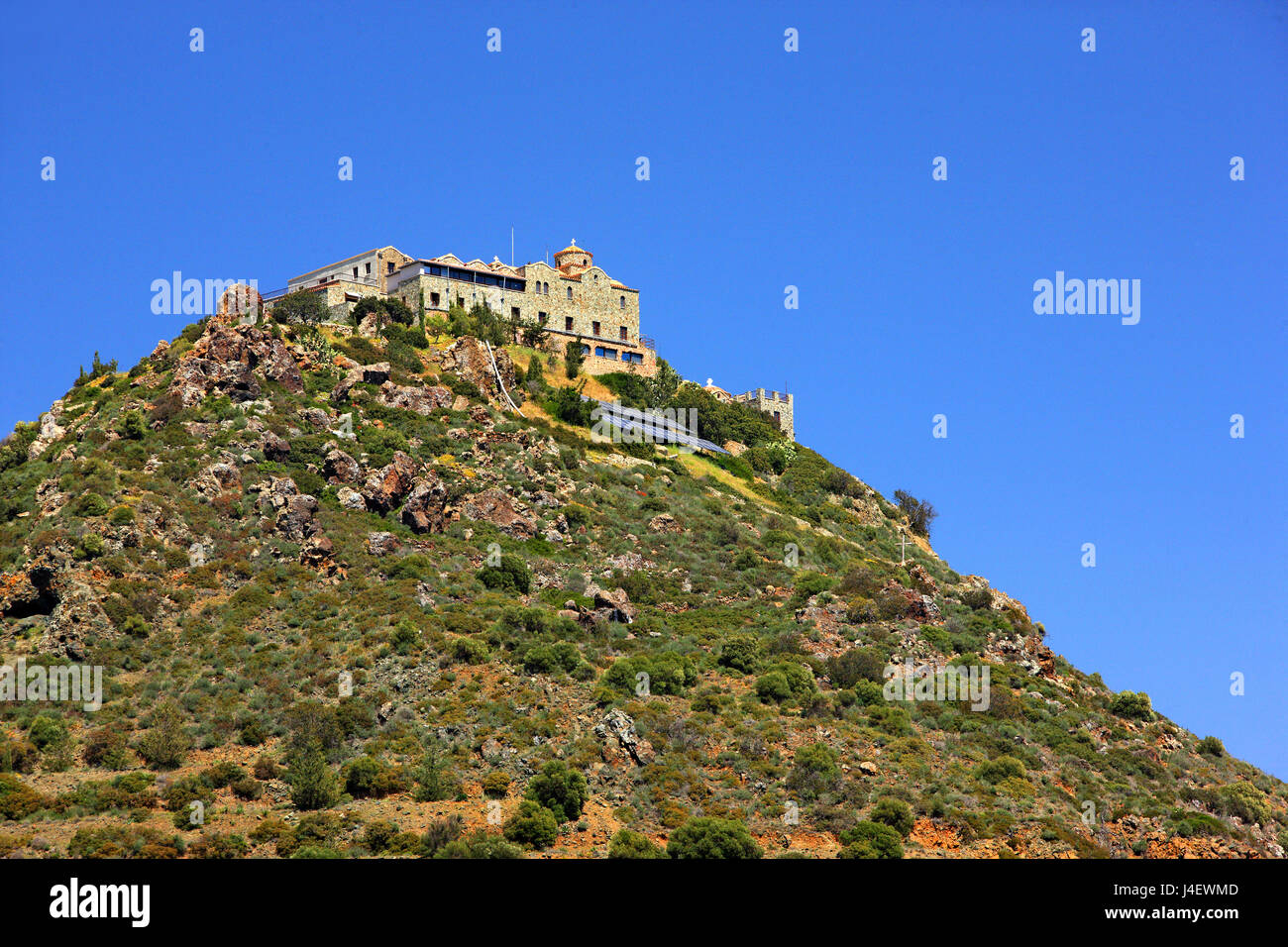 Stavrovouni Monastery is a Greek Orthodox monastery which stands on the top of a hill called Stavrovouni, Larnaca district, Cyprus. Stock Photo