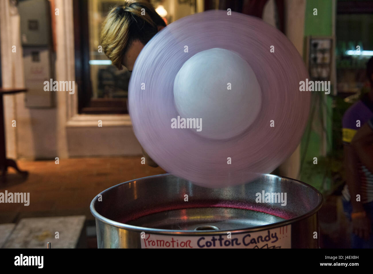 Spinning cotton candy on Jonker Street, Malacca, Malaysia Stock Photo