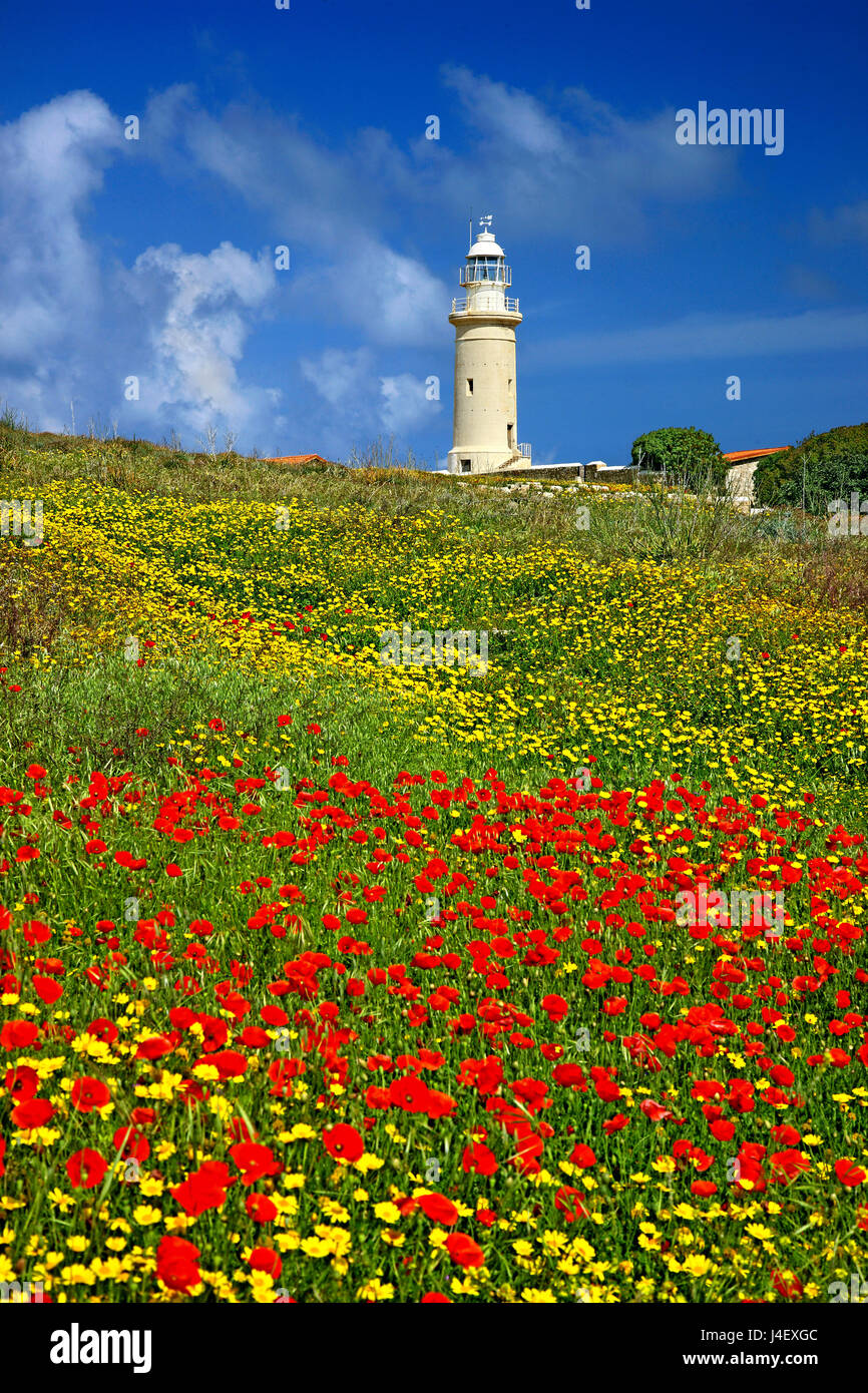 The lighthouse of Paphos, inside the Archaeological Park of Kato Paphos (UNESCO World Heritage Site) Cyprus Stock Photo