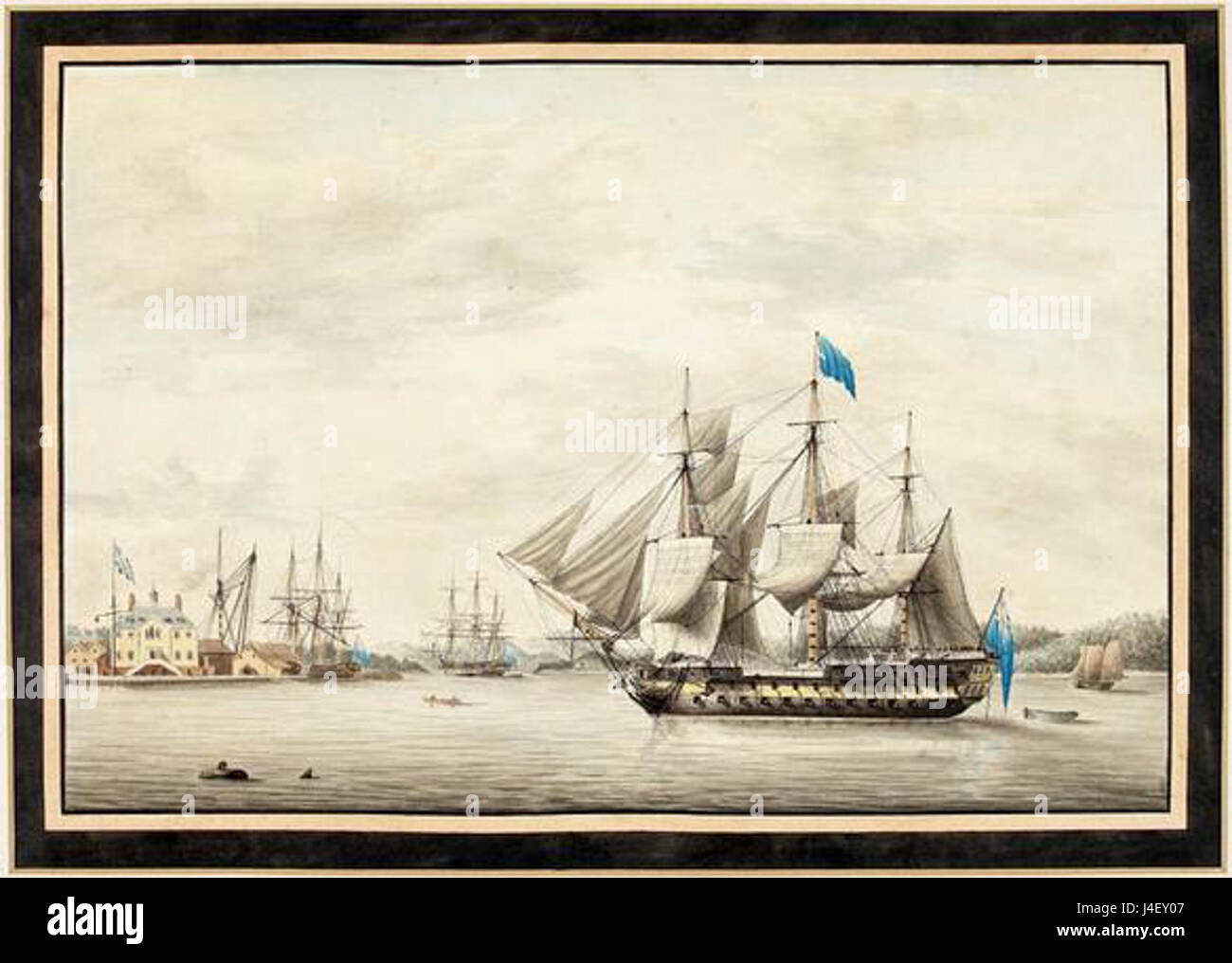 HMS Asia in Halifax Harbour  1797 Stock Photo