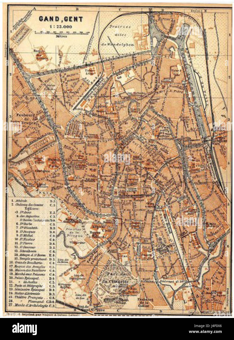 Map of Ghent by Wagner and debes 1901 Stock Photo Alamy