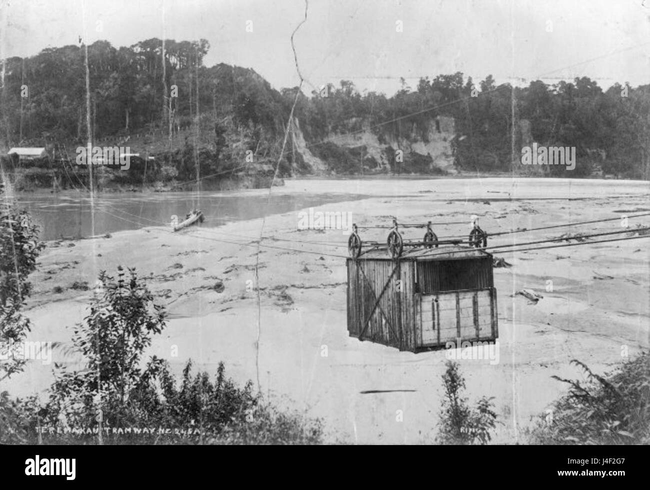 Cable tram across the Taramakau River ca 1890s Stock Photo - Alamy