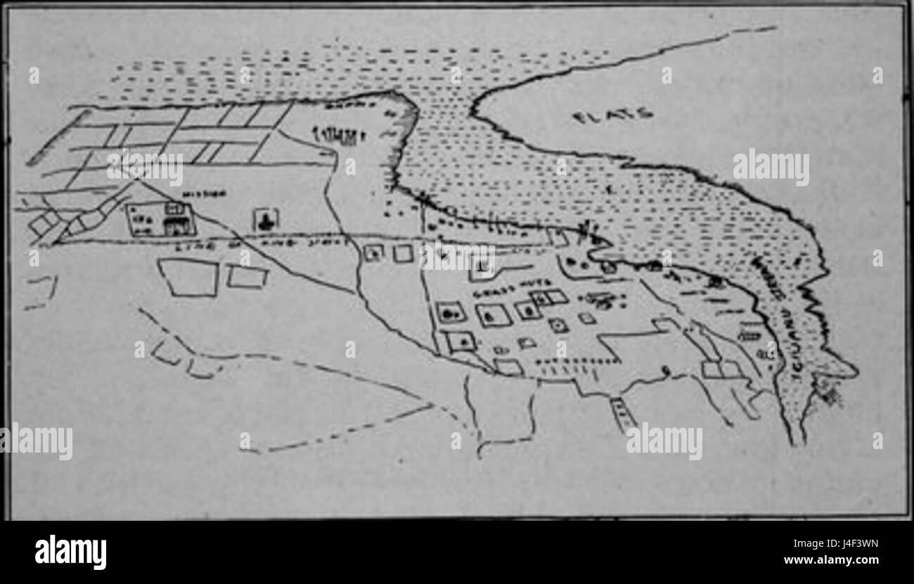 Honolulu Village  1822  drawn by Hiram Bingham I Stock Photo