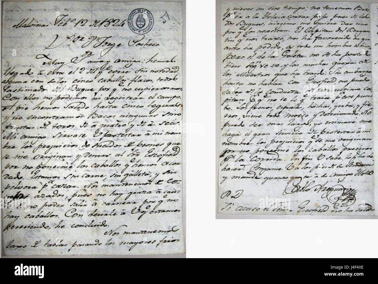 Carta de Pablo Areguati Malvinas 1824 02 Stock Photo Alamy