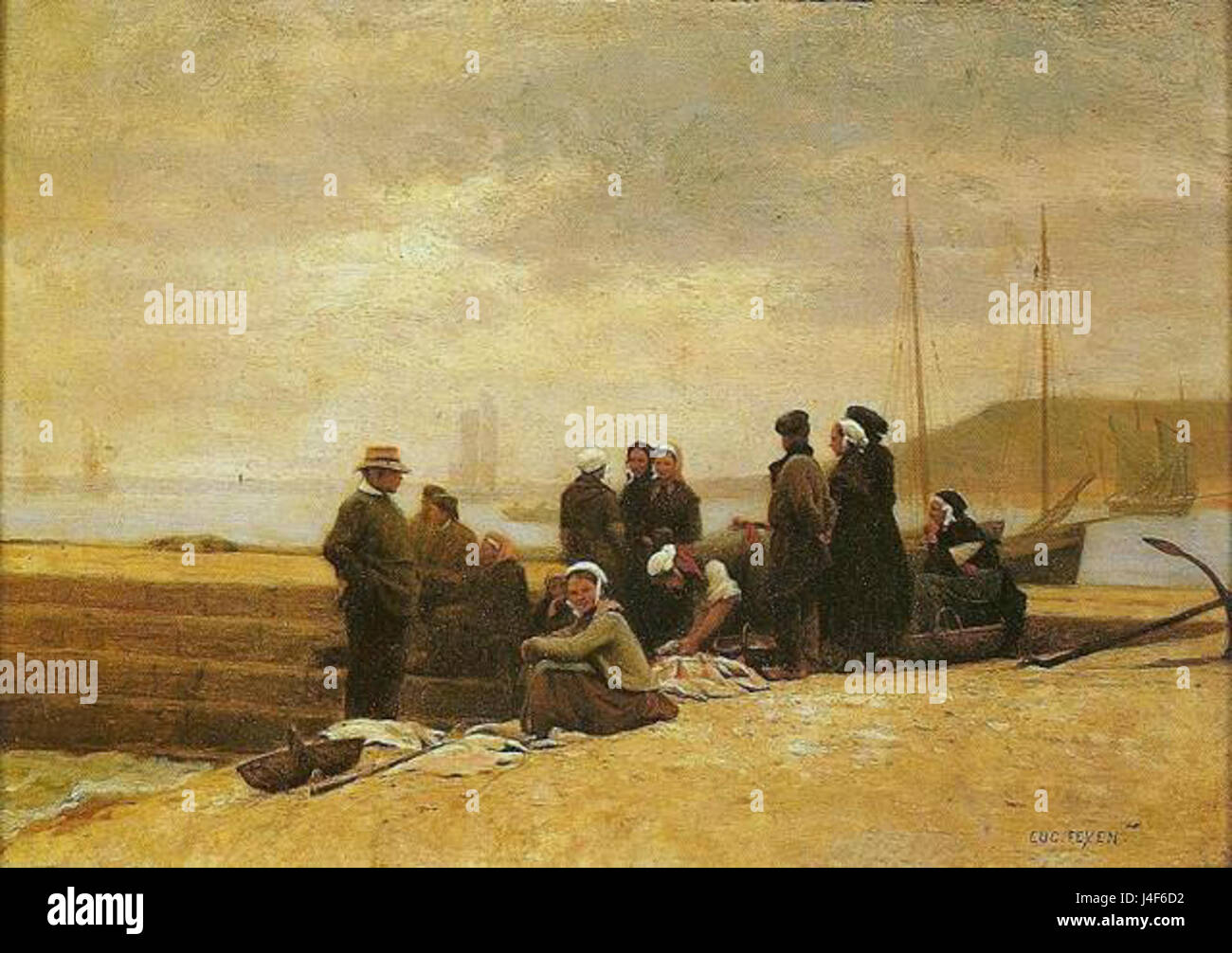 Jacques Eugene Feyen   Mulheres e pescadores esperando pelo barco  c. 1860 Stock Photo