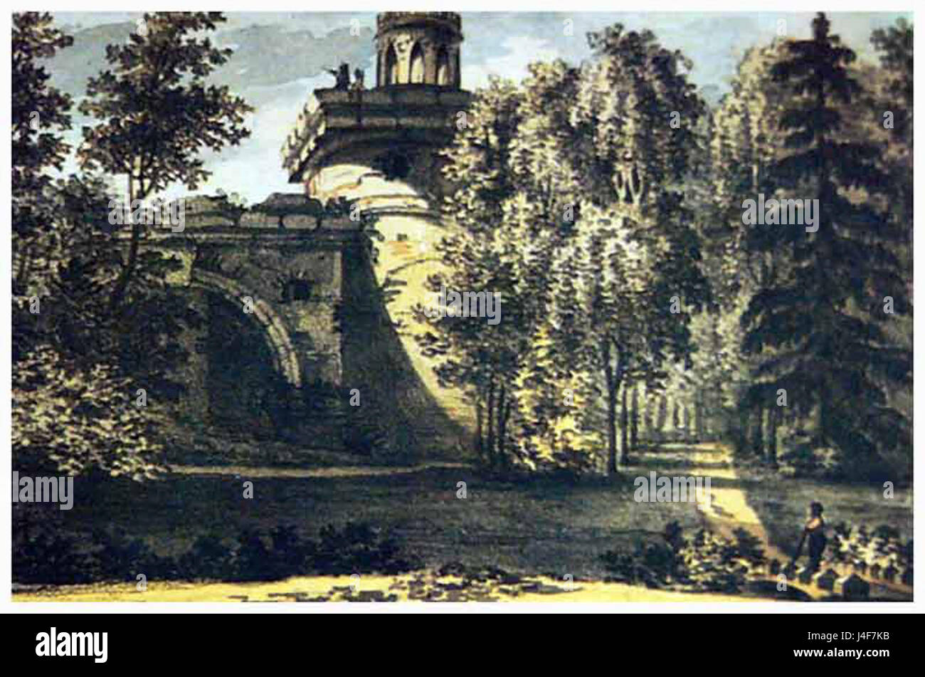 Ruin tower in 1820s Stock Photo