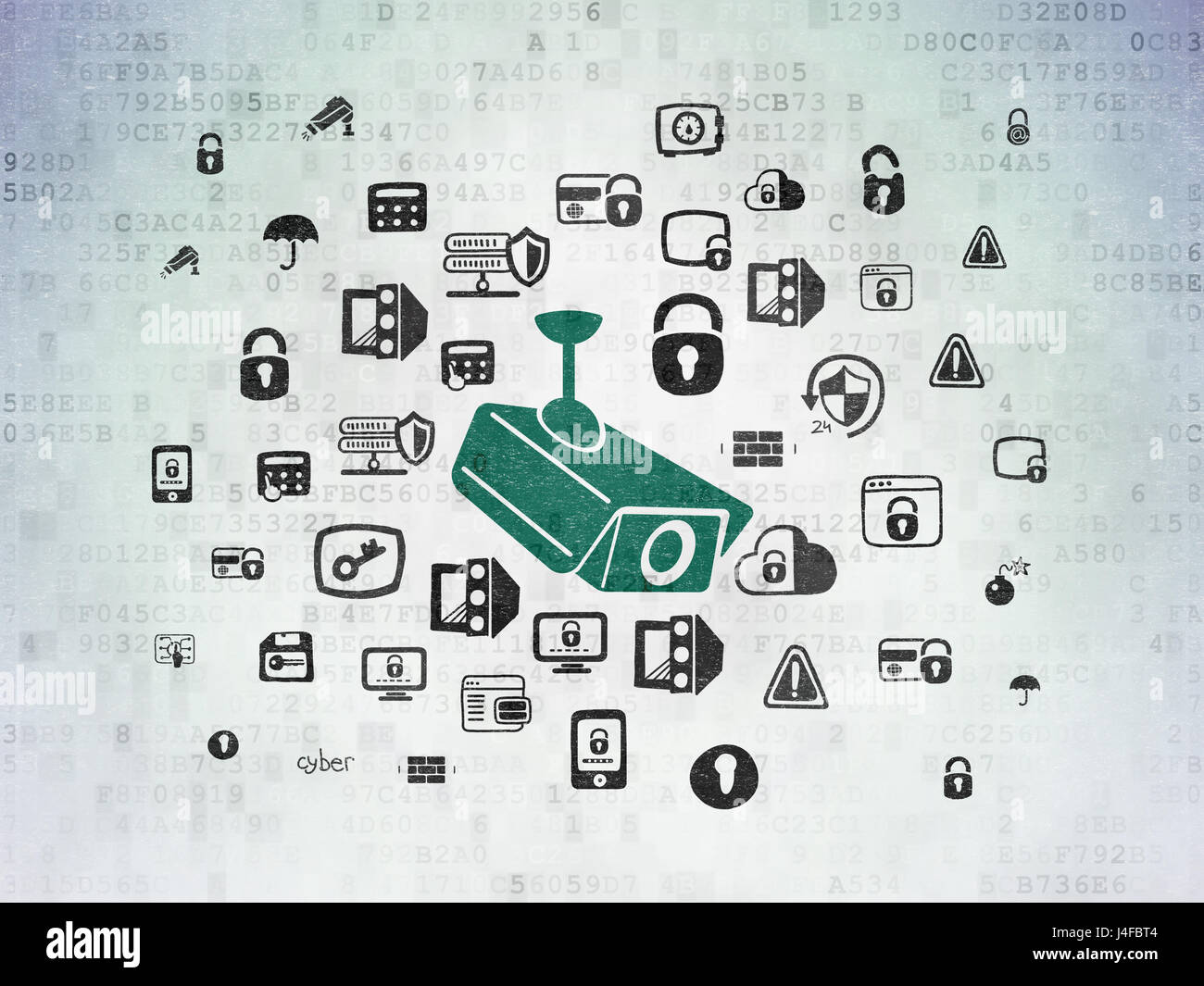 Privacy concept: Cctv Camera on Digital Data Paper background Stock ...
