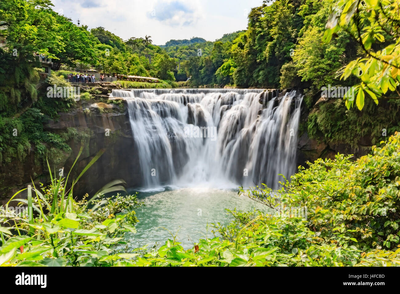 Beautiful Waterfall in Shifen Waterfall in Taipei, Taiwan, Long Exposure Stock Photo