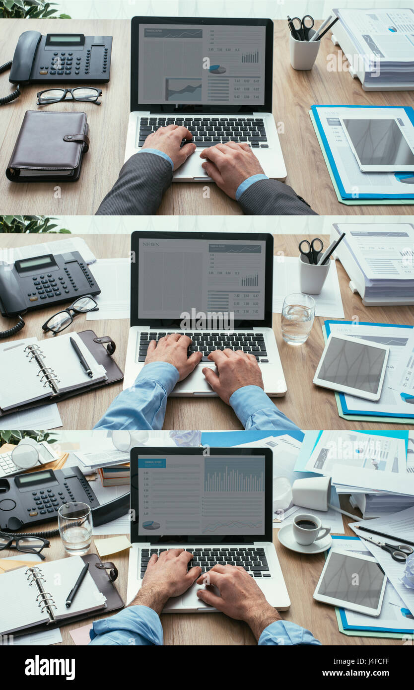 Set of business desktops and workspace types, from clean and organized ...
