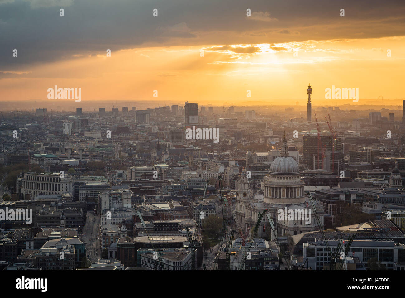 London skyline with St. Paul's Cathedral in foreground before sunset Stock Photo