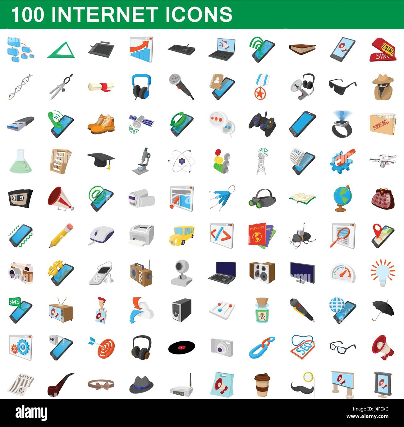 100 internet icons set, cartoon style Stock Vector Image & Art - Alamy