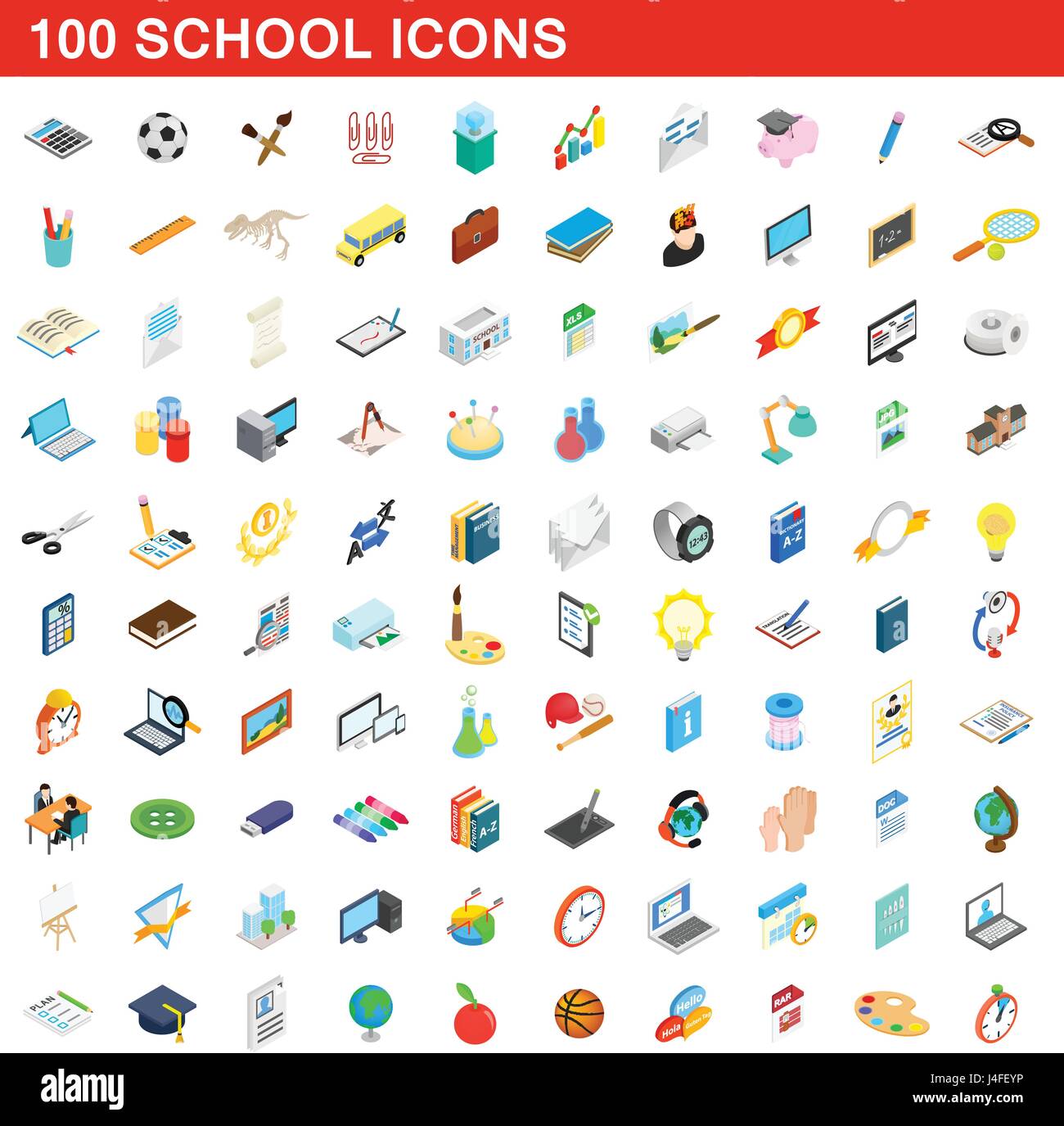 100 school icons set, isometric 3d style Stock Vector Image & Art - Alamy