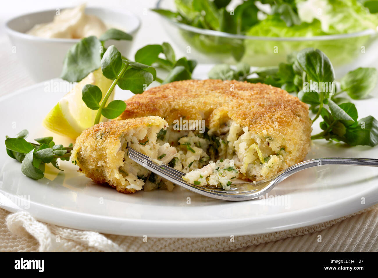 Smoked haddock fish cake Stock Photo Alamy