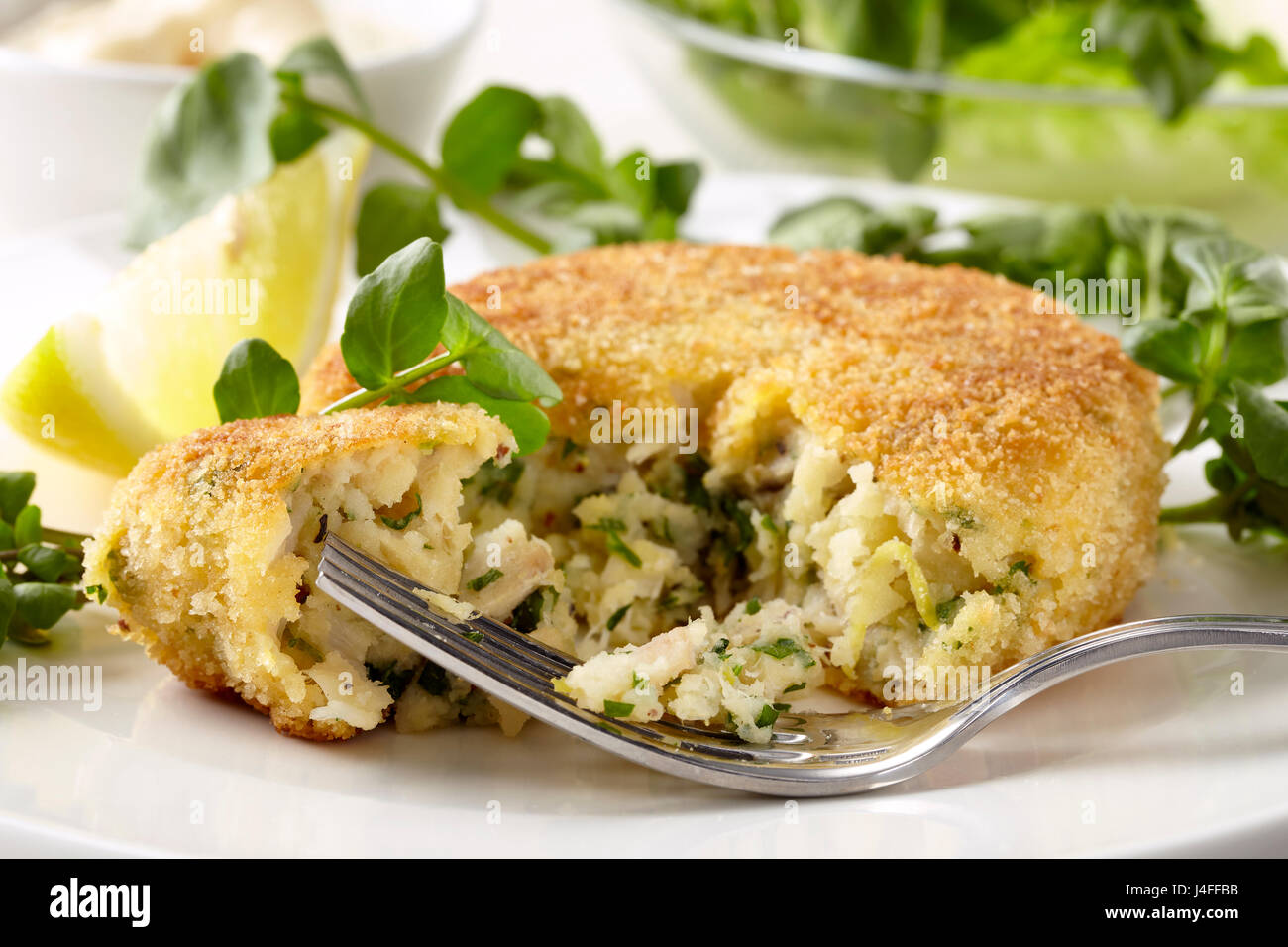 Smoked haddock fish cake Stock Photo Alamy