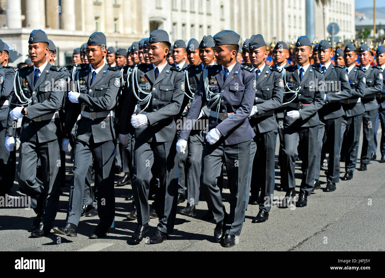 Military unit of the Mongolian armed forces at a parade, Ulaanbaatar, Mongolia Stock Photo