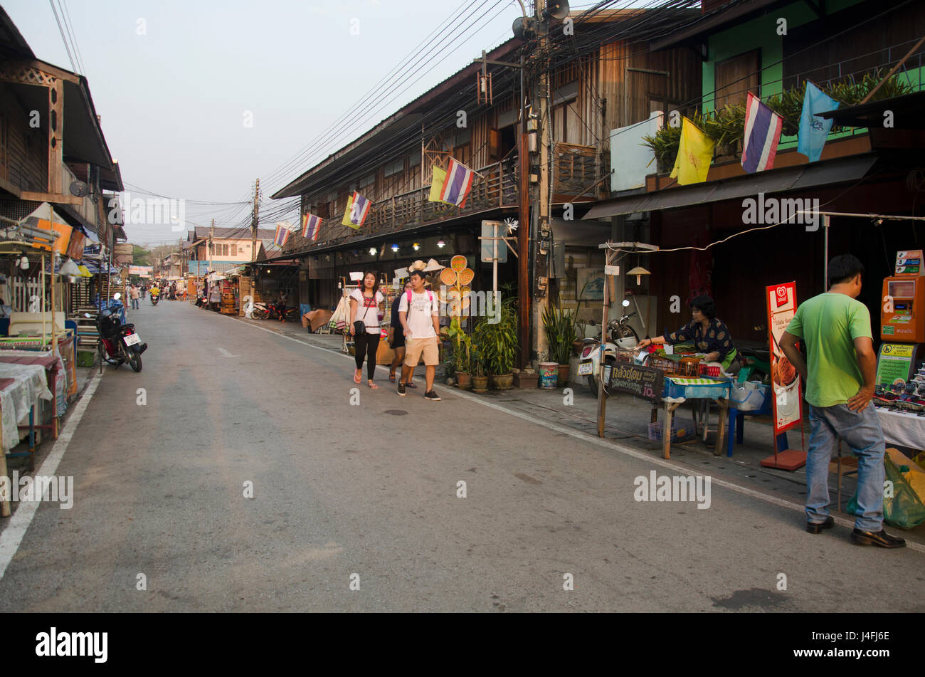 Asian thai people and foreigner travelers visit travel and walking ...