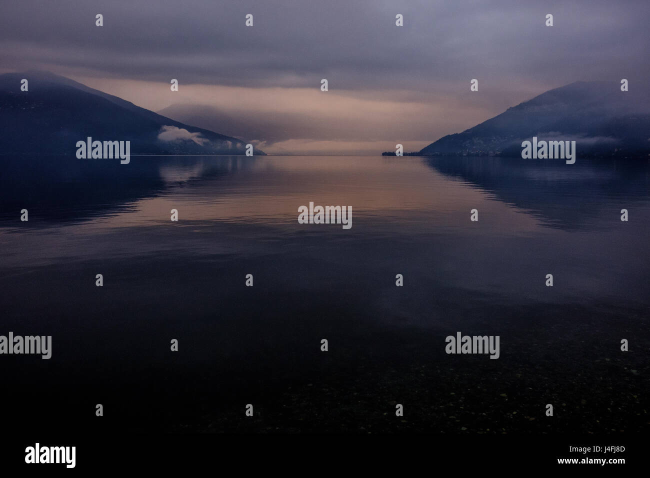 Panoramic view of the Lake Maggiore, Italy, after a stormy day Stock Photo