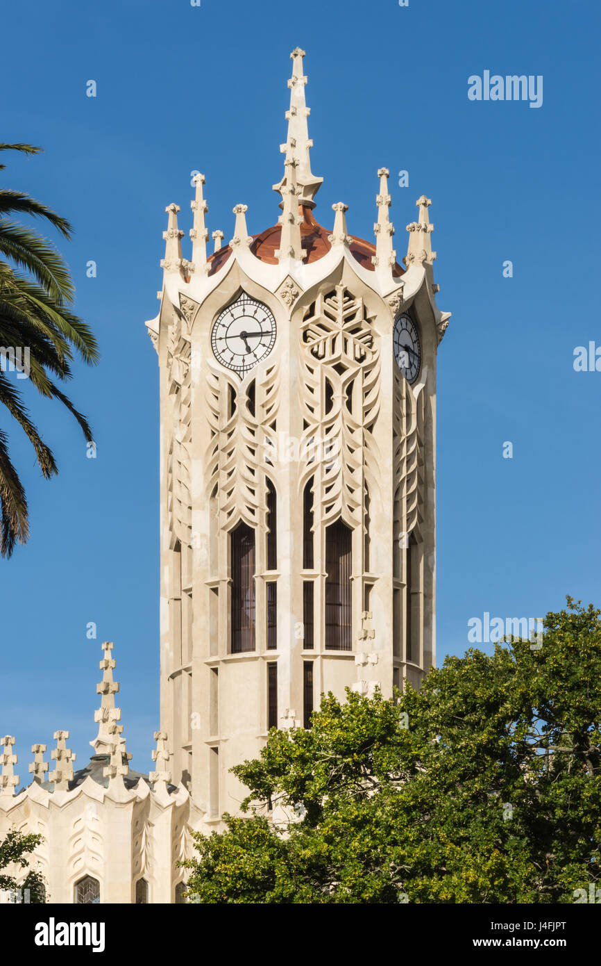 Auckland, New Zealand March 5, 2017 Closeup of White clock tower top of Auckland University