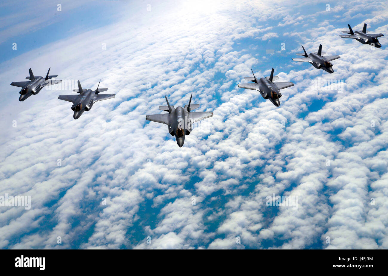 F-35 Lightning II's fly in formation during a training flight Stock Photo